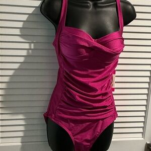 NWT Betsey Johnson 1 Piece Bandeau Swimsuit with adjustable Straps.